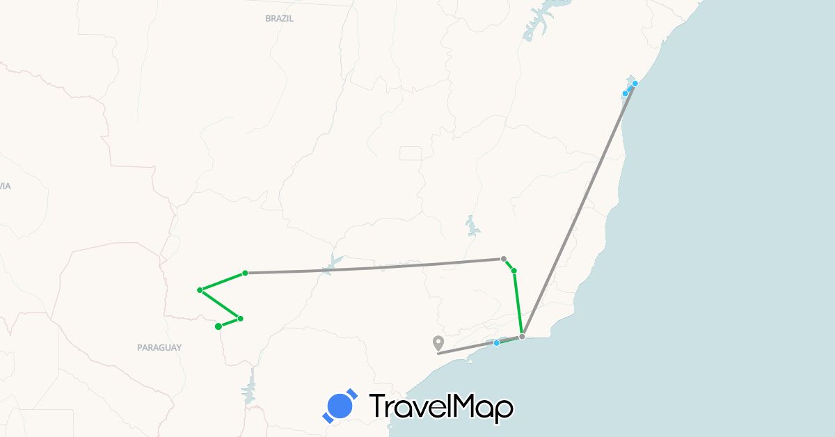 TravelMap itinerary: driving, bus, plane, boat in Brazil (South America)